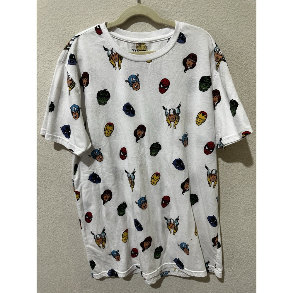 Marvel All Over Print Graphic T-Shirt White Avengers Spider-Man Hulk Men's Med
